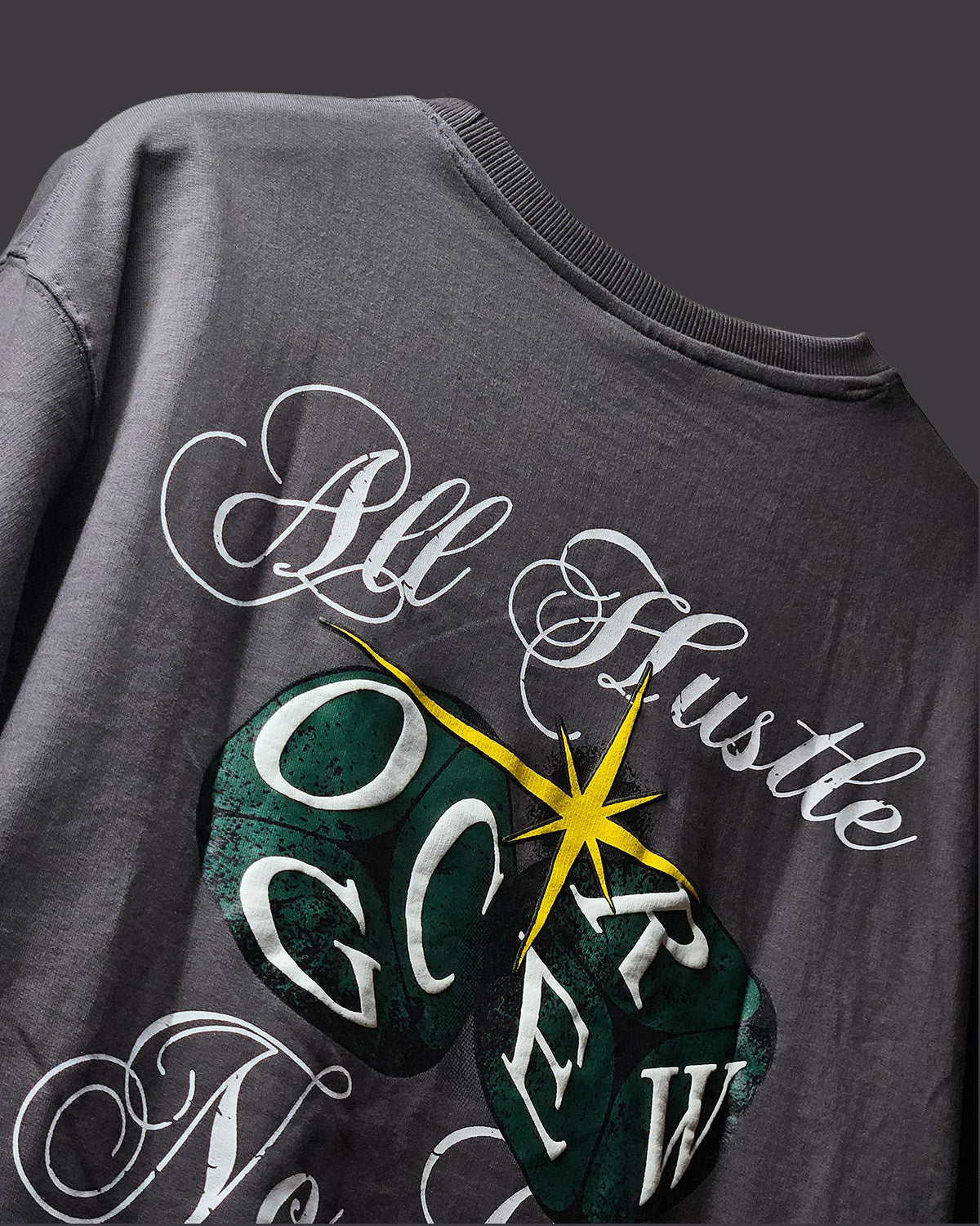 DARK GREY ALL HUSTLE NO LUCK T-SHIRT